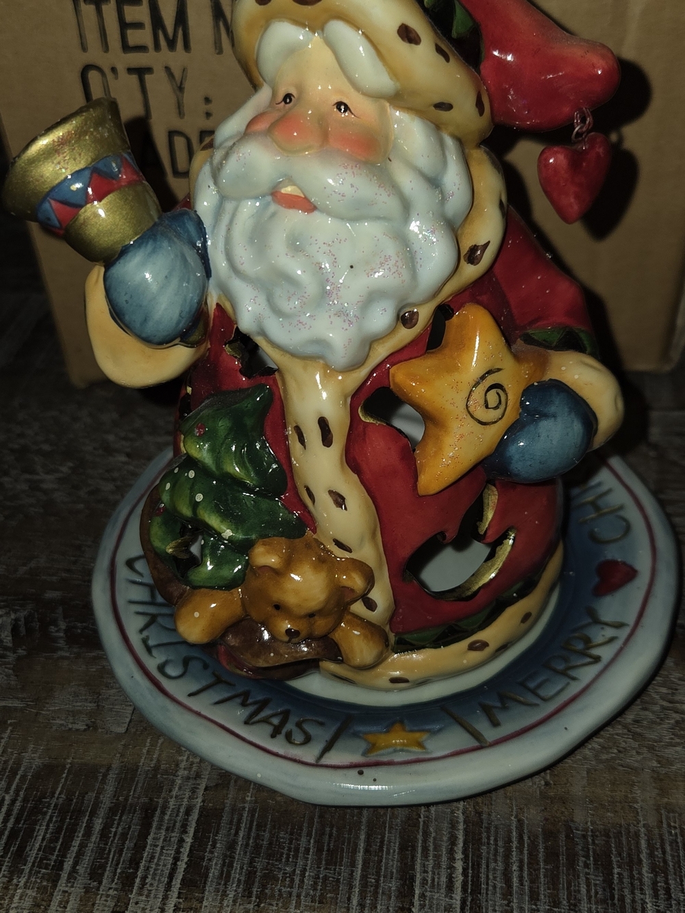 Santa Figurine Ceramic Holiday Tealight Holder - Red, Green, Gold